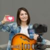 portrait-woman-recording-music-video-home